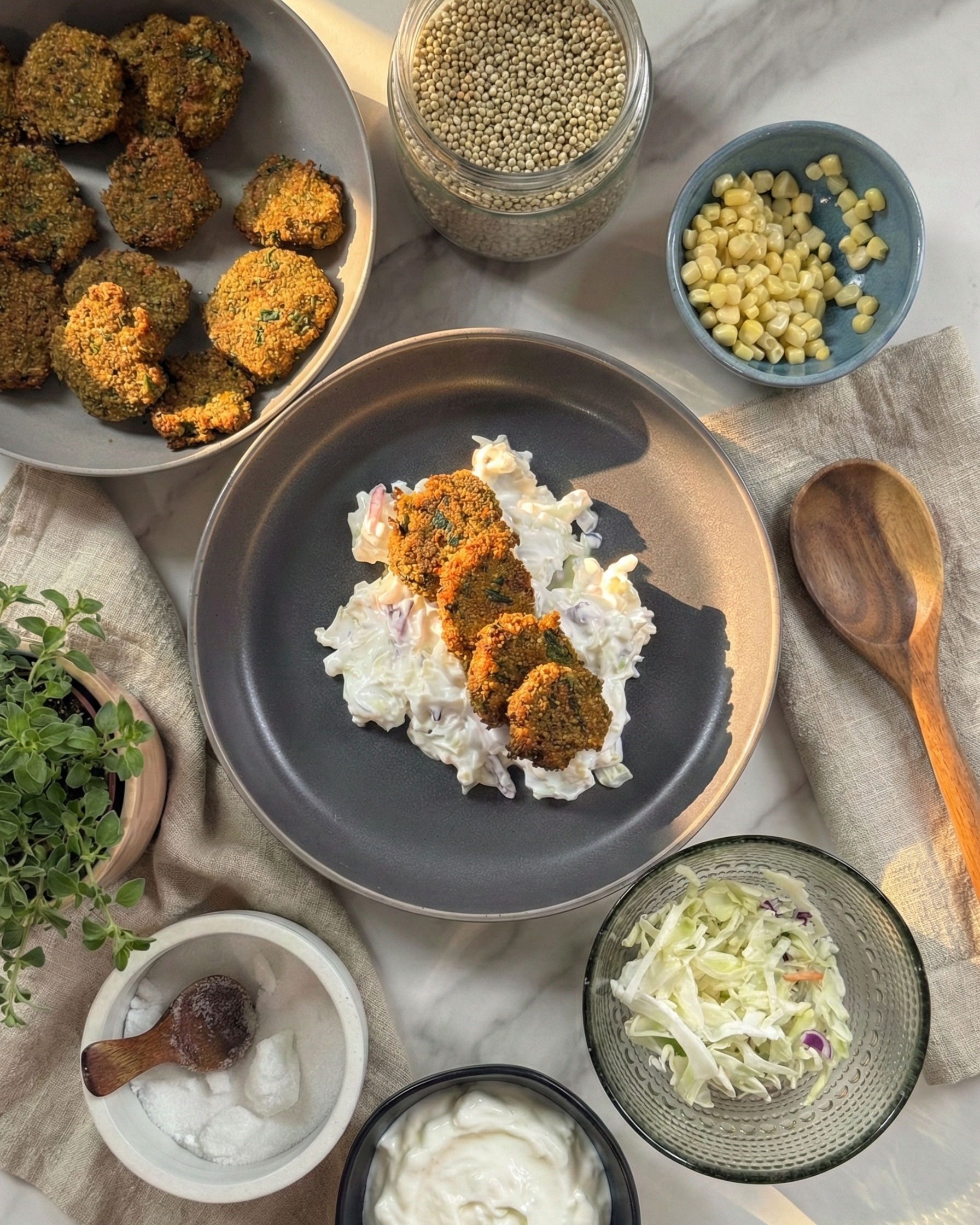 Pearl Millet Tikkis with Greek Yogurt Coleslaw