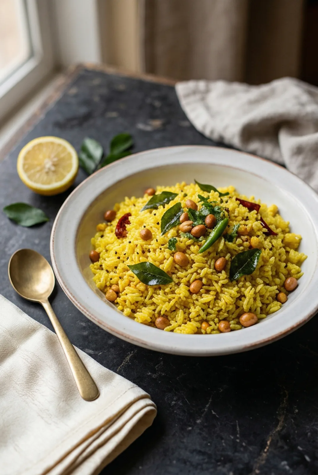 South Indian Lemon Rice Recipe (Chitranna) — Jain & Paryushan Friendly