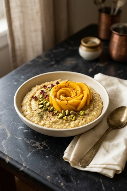 Sweet Indian Millet Breakfast Bowl with Ghee and Jaggery