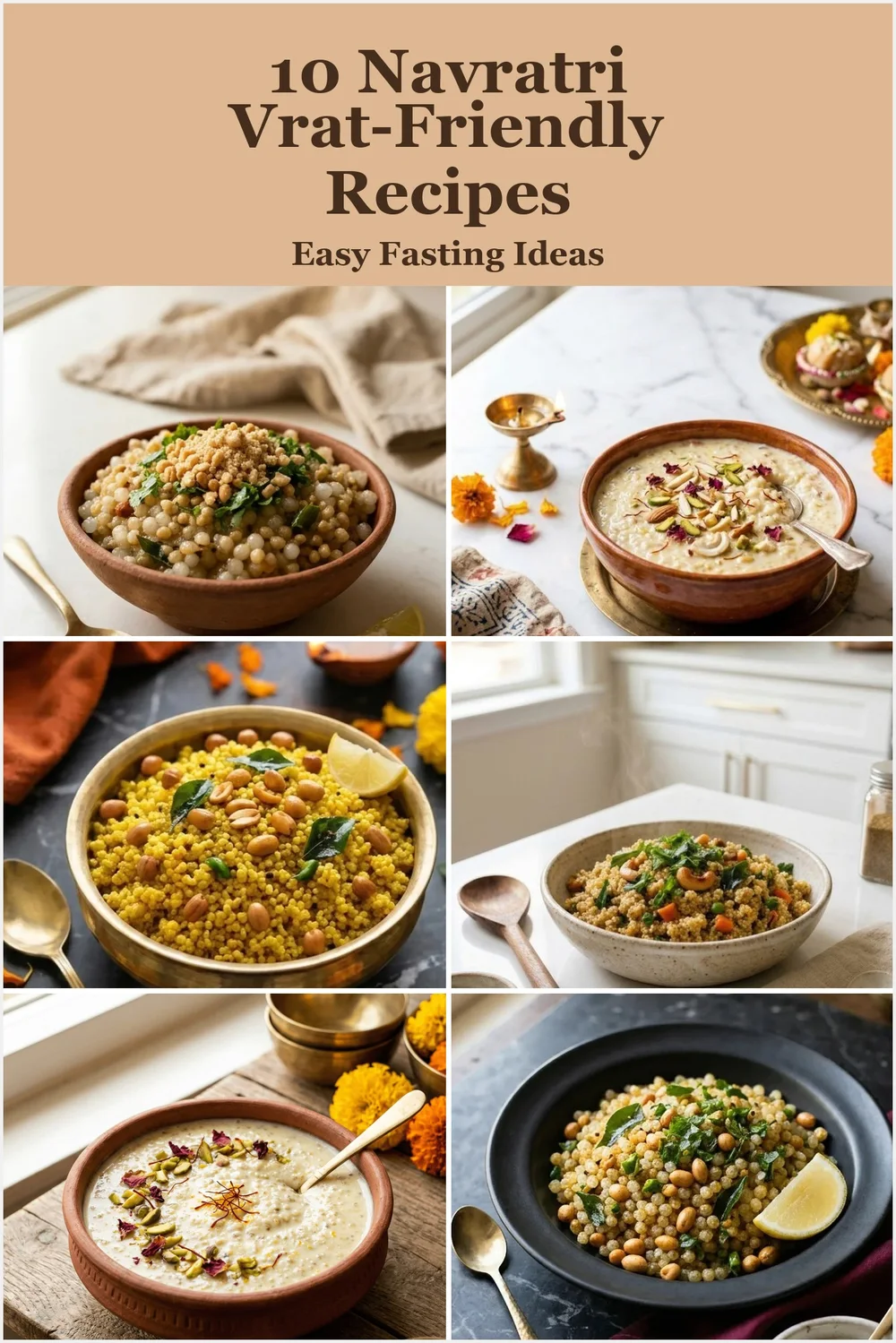 Navratri vrat recipes collage with millet and sabudana fasting dishes