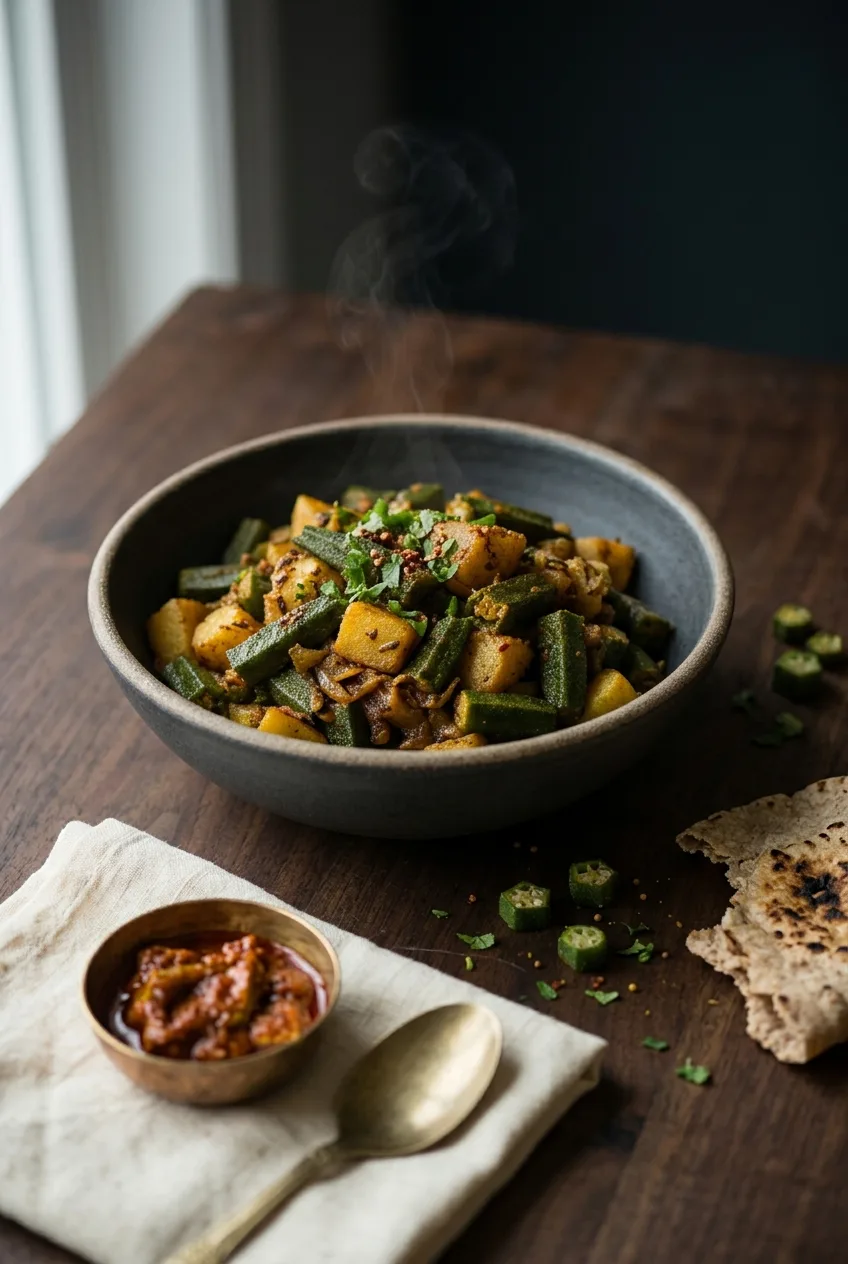 Okra Potato Sabzi — Bhindi Aloo, No-Slime Method