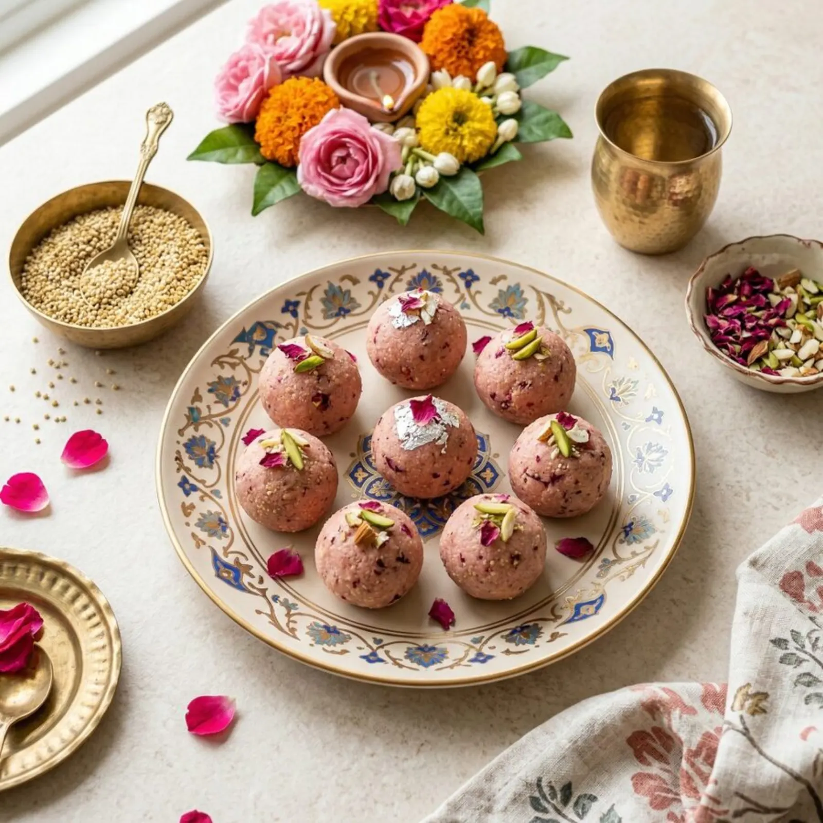 Rose Millet Ladoo — No-Bake Barnyard Millet Holi Sweet