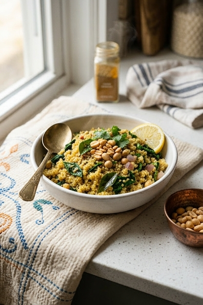 Savory Indian Millet Breakfast Bowl with Cumin-Mustard Tadka