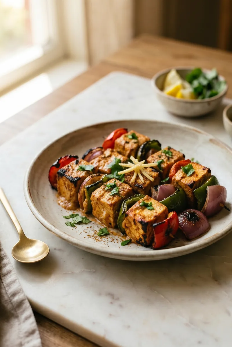 Air Fryer Tofu Tikka — Vegan Yogurt Marinade, Crisp Edges