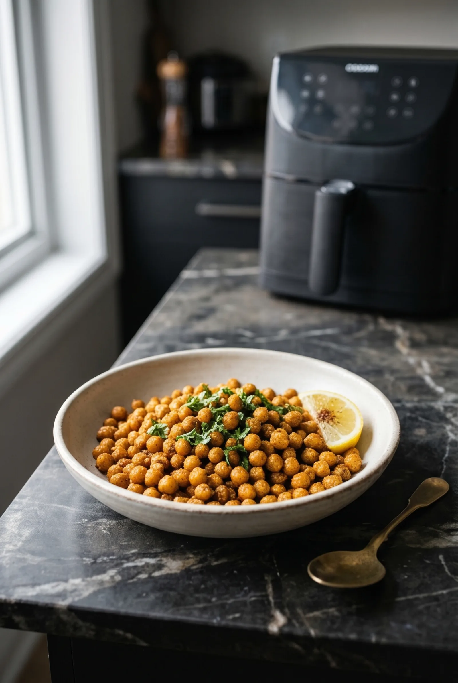 Air Fryer Crispy Chickpeas — Chaat-Spiced 15-Min Snack