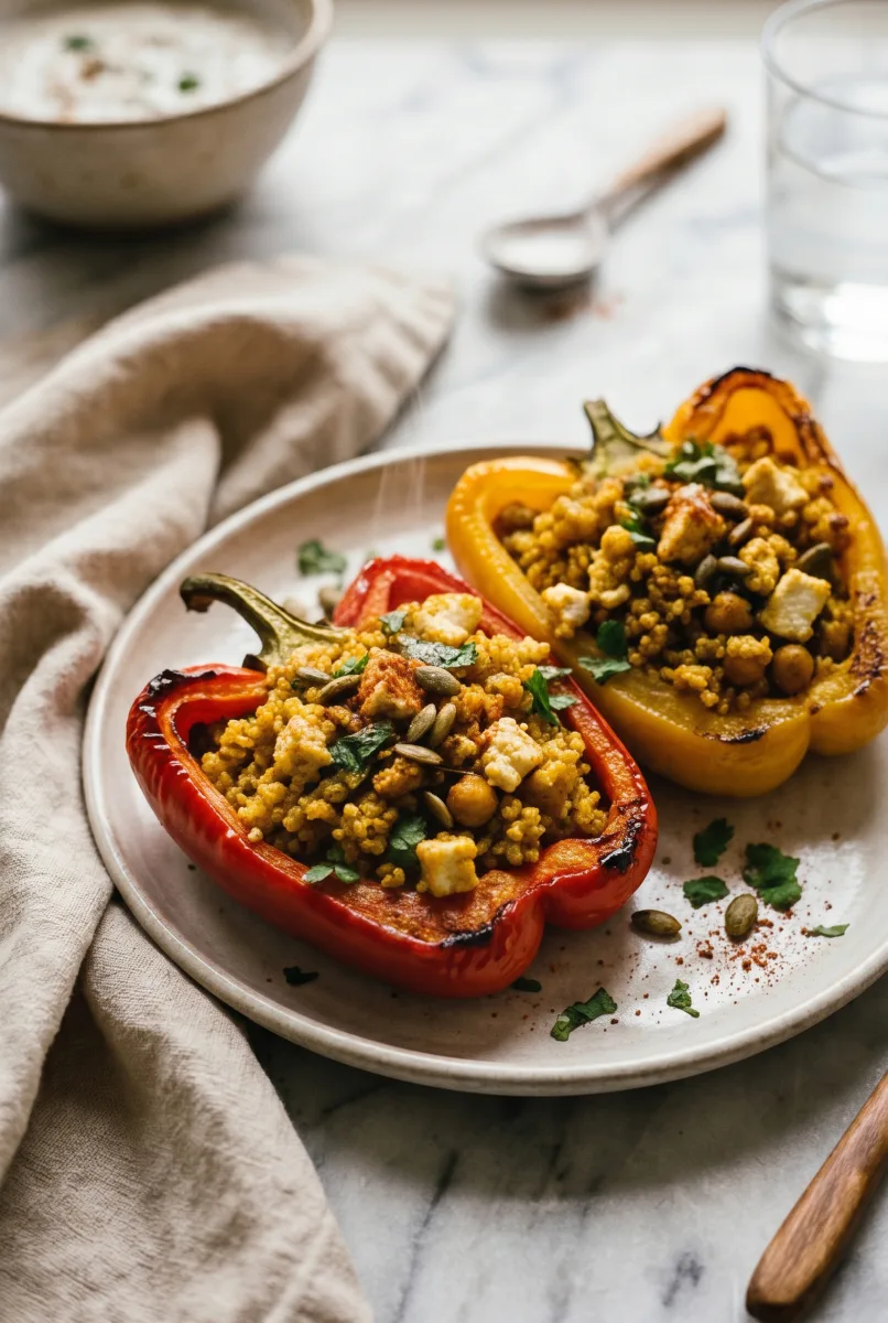 Air fryer stuffed peppers (Indian-spiced vegetarian)