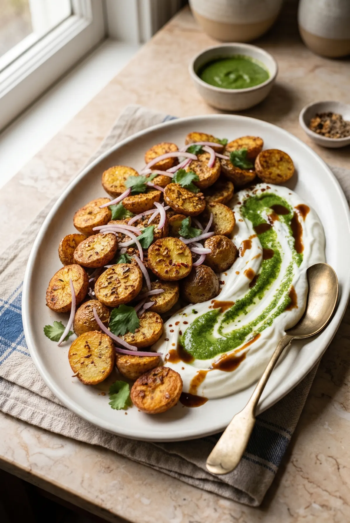 Chaat Masala Potatoes with Yogurt (Sheet-Pan Snack)