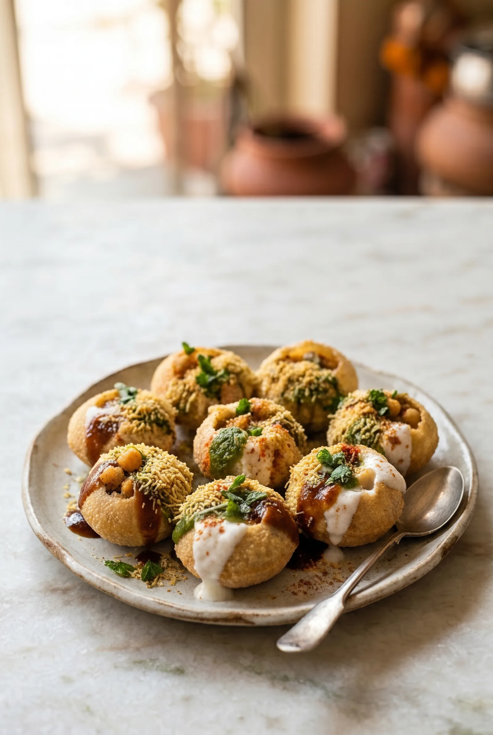Dahi Puri Recipe (Crispy Chaat with Yogurt & Chutneys)