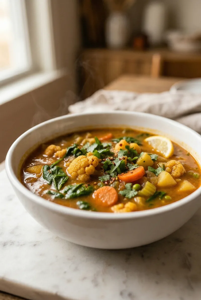 Indian Vegetable Stew — One-Pot Cauliflower, Spinach, Carrot