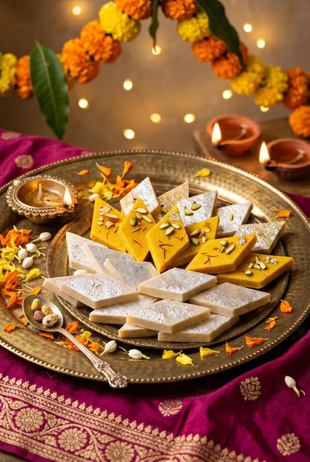 Kaju Katli Two Ways — Classic & Saffron, 4 Ingredients