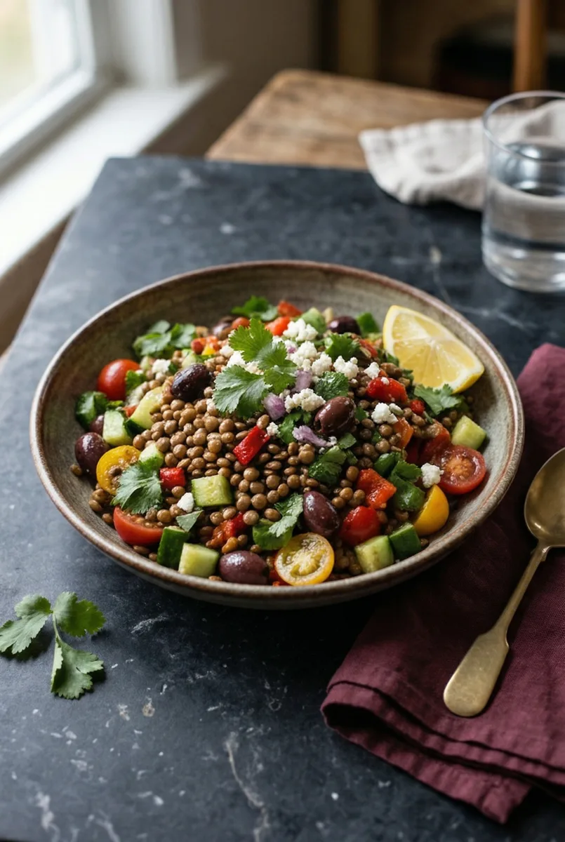 Mediterranean Masoor Dal Salad — Whole Brown Lentils, Lemon