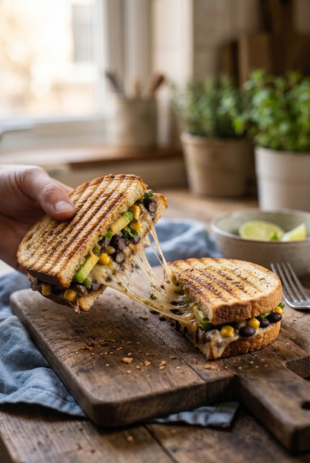 Grilled Mexican Panini (Black Bean, Corn & Avocado)