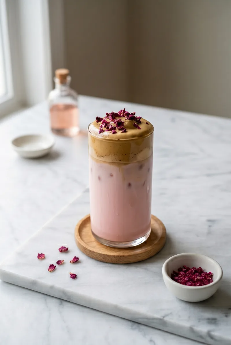 Rose Milk Coffee — Layered Iced Drink with Whipped Coffee