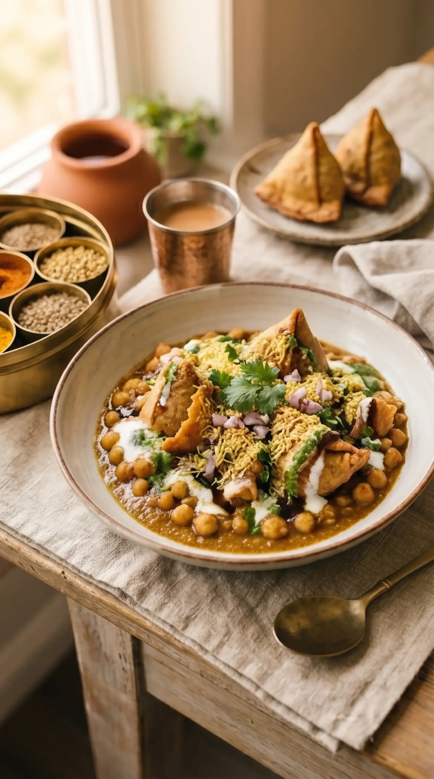Samosa Chaat Recipe — Quick Chole, Yogurt, and Chutneys
