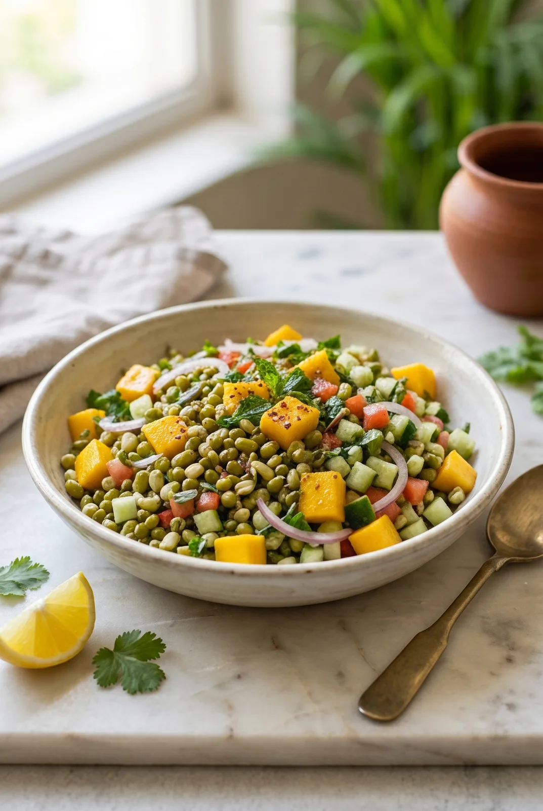 Sprouted Moong and Mango Salad (No-Cook Summer Bowl)