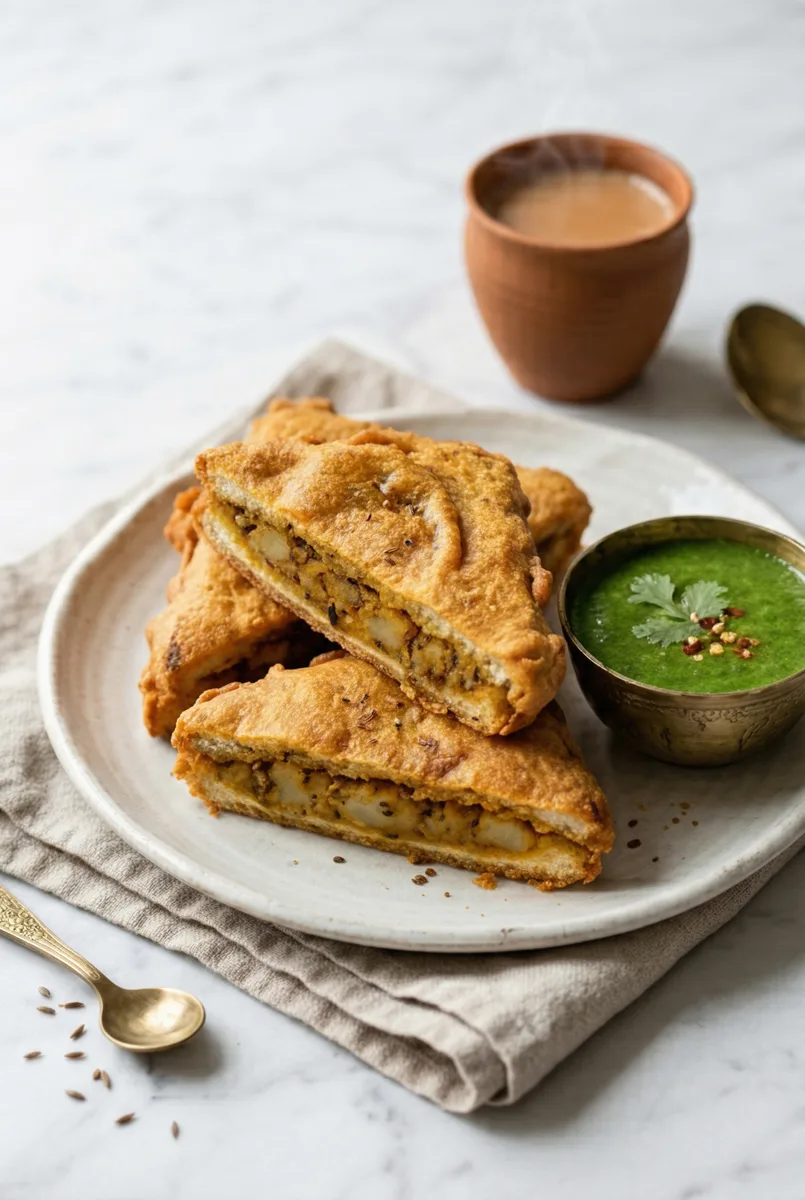 Stuffed Bread Pakora (Bread Pakoda) with Aloo Masala