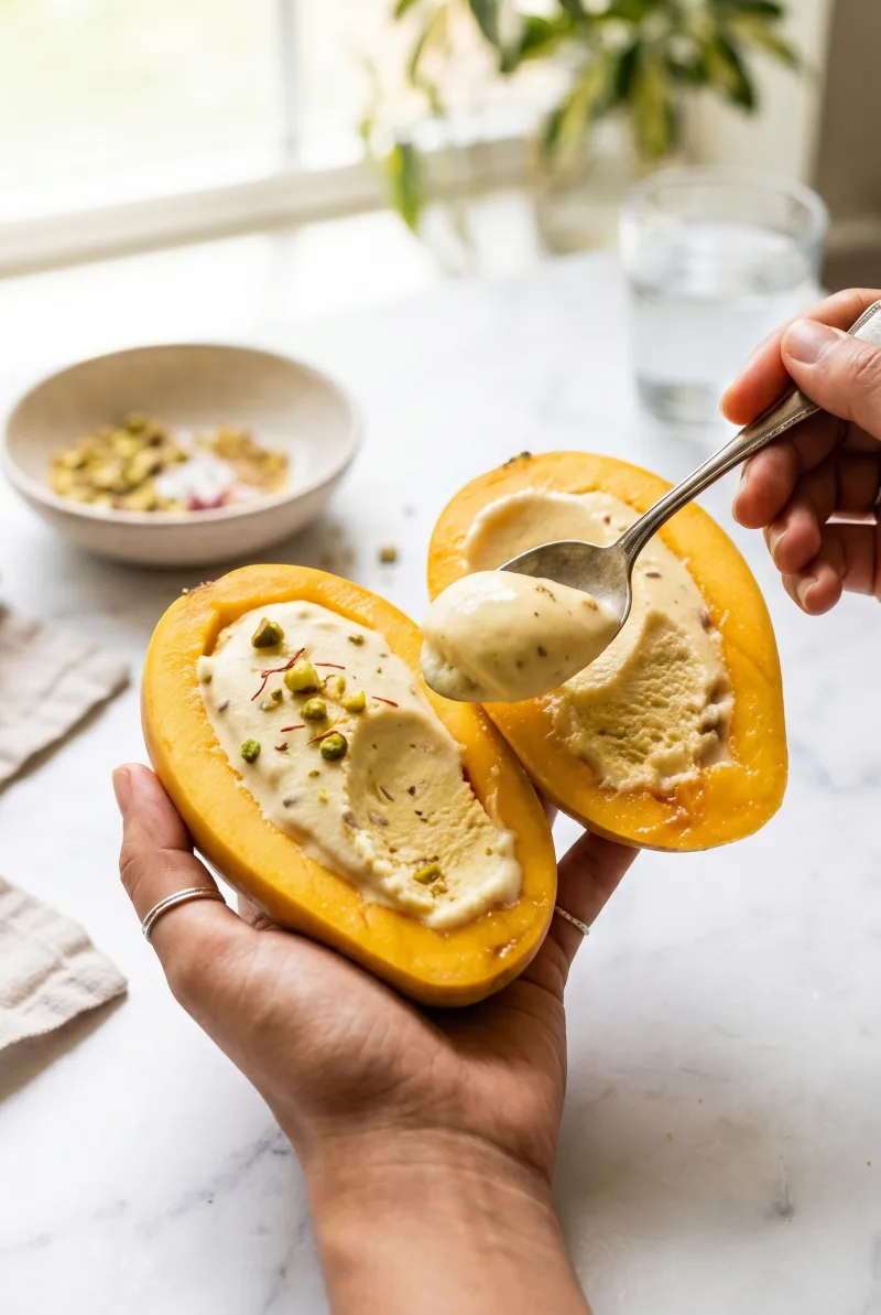 Stuffed Mango Kulfi (Ice Cream in the Fruit): Two Ways