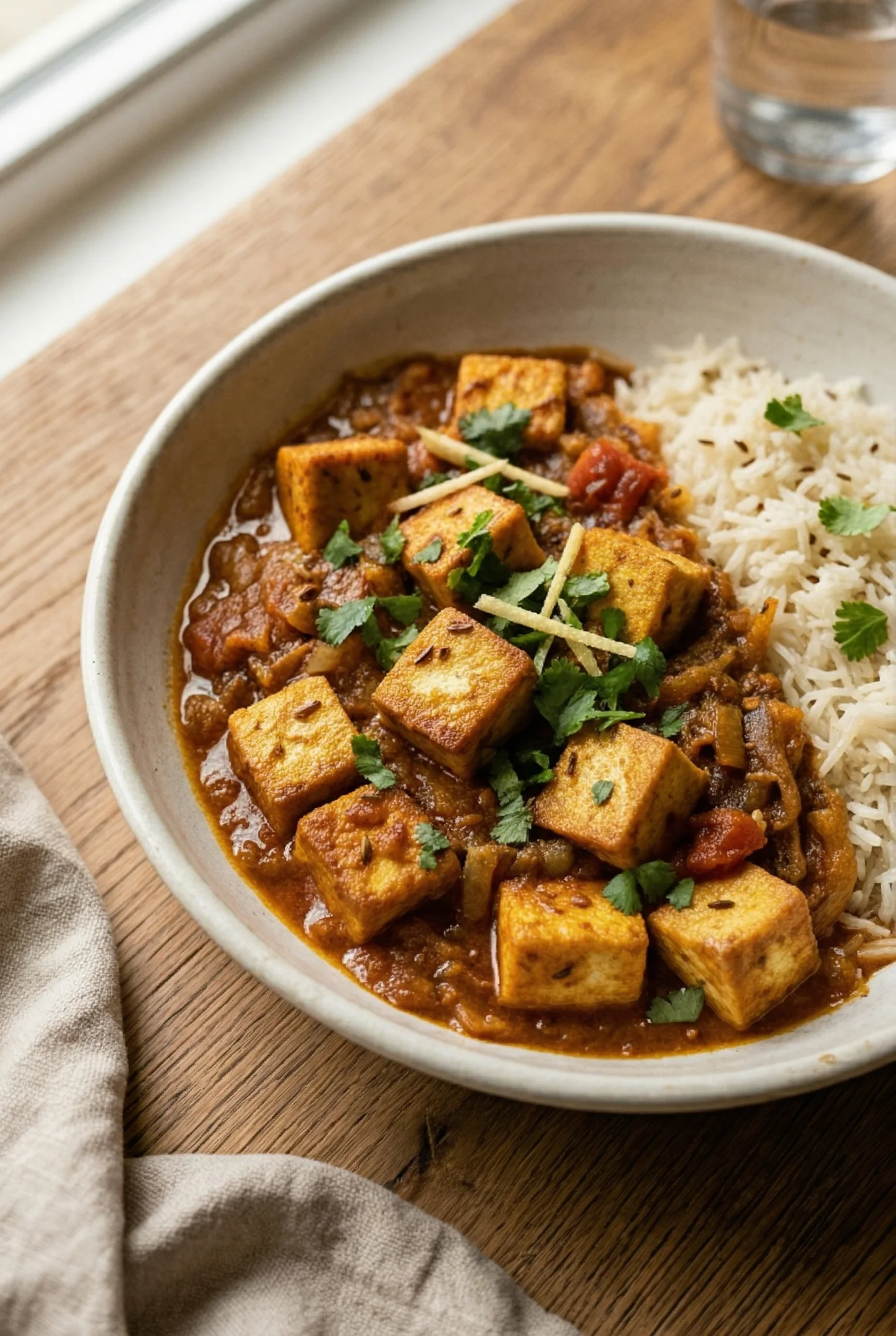 Tofu Curry Recipe — Indian Tomato-Onion Gravy, Vegan