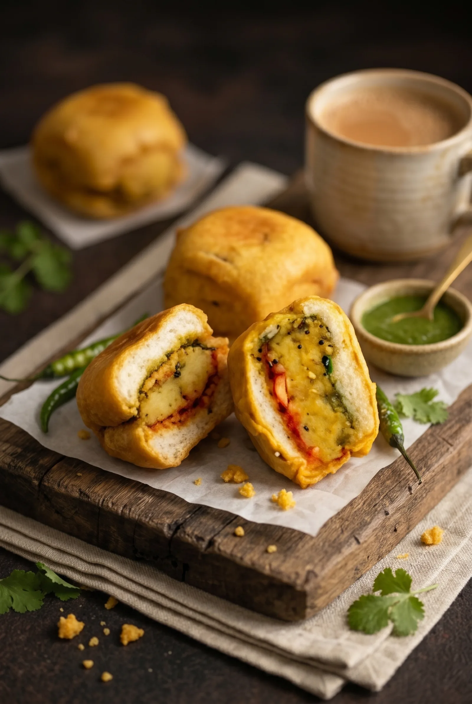 Ulta Vada Pav (Crispy Besan-Coated Stuffed Pav)
