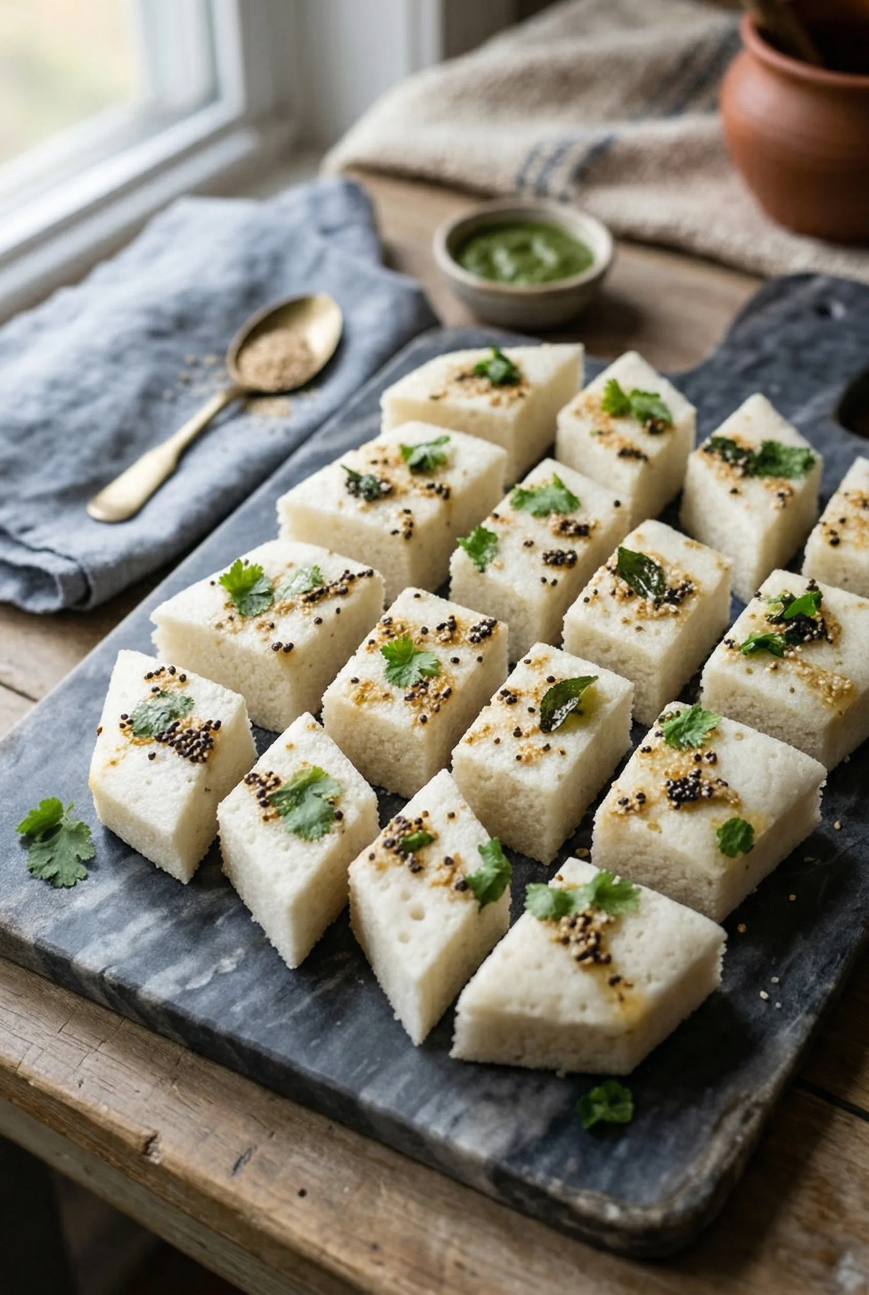 Vagharela Dhokla — Gujarati Rava Dhokla with Vaghar