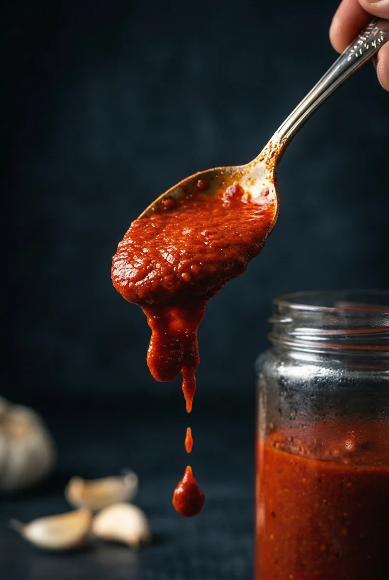 Wet Garlic Chutney with Roasted Red Bell Pepper (Less Oil)