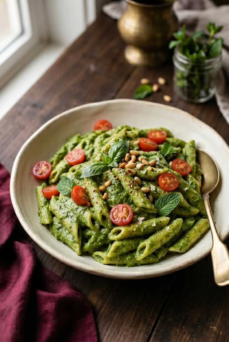 Creamy Avocado Pesto Pasta (Basil & Walnut) | Easy 20-Minute Vegan Dinner
