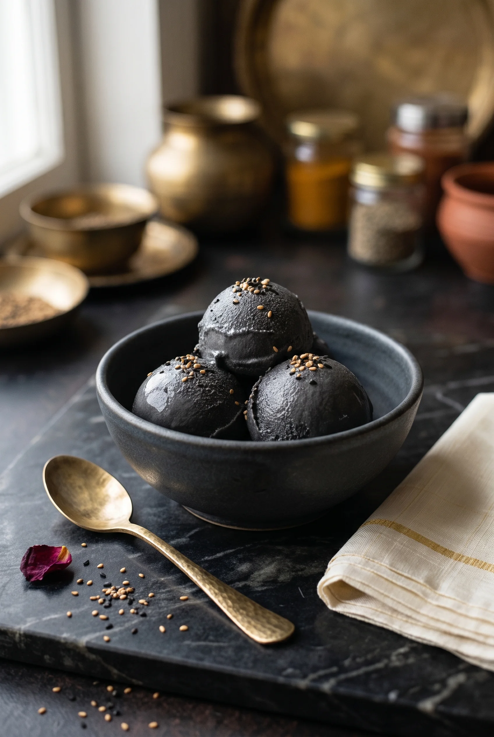 Vegan Black Sesame Ice Cream (No-Churn, Coconut Cream Base)