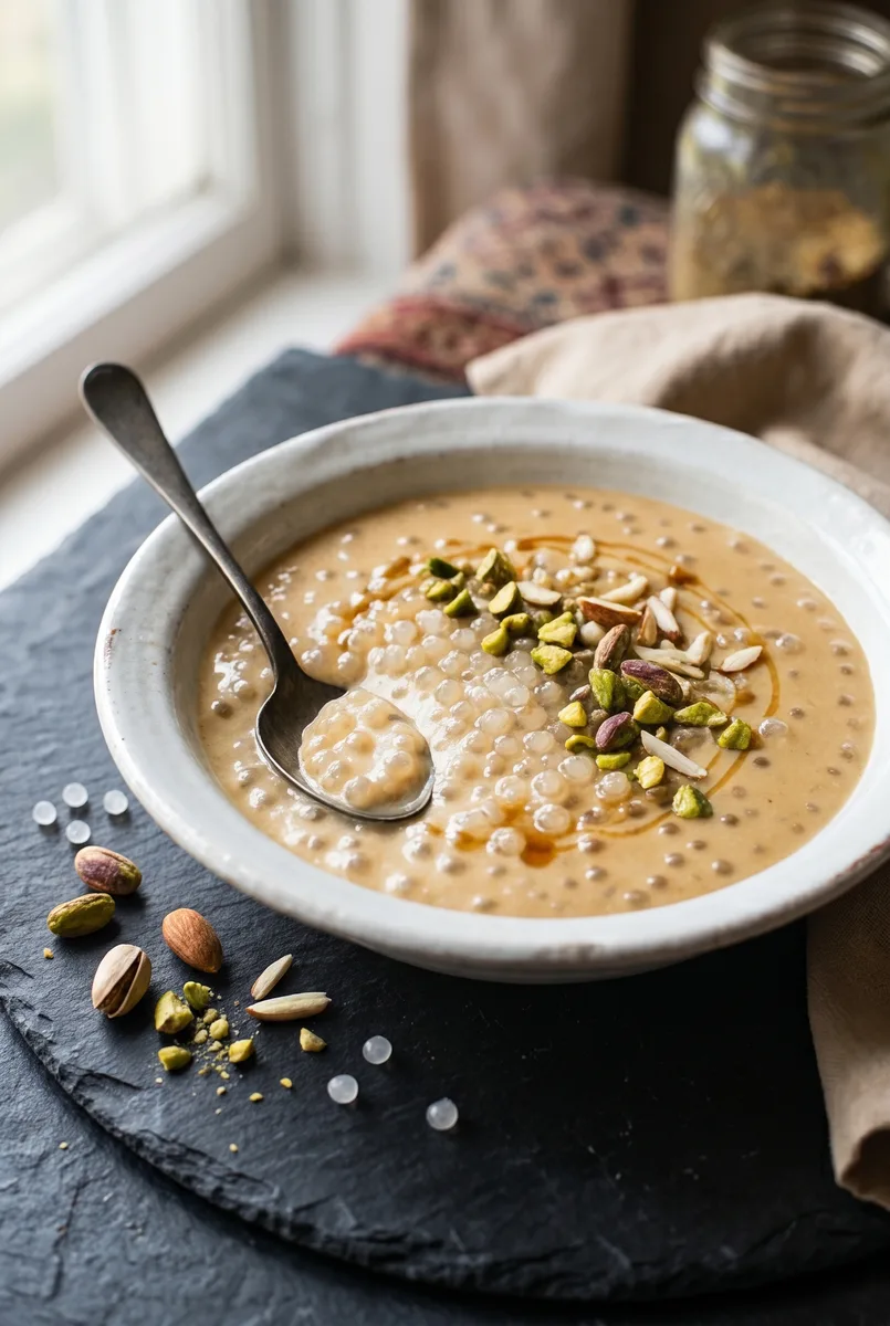 Caramel Sabudana Kheer (Creamy Sago Pudding with Burnt Sugar Notes)