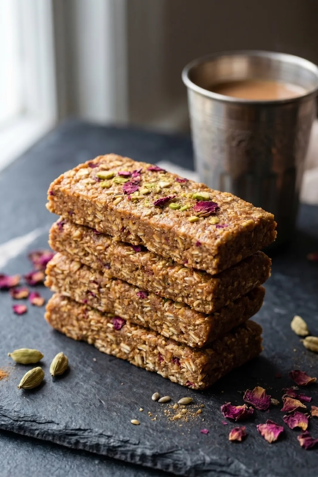Cardamom Rose Chai Protein Bars (No-Bake, 10 Minutes)