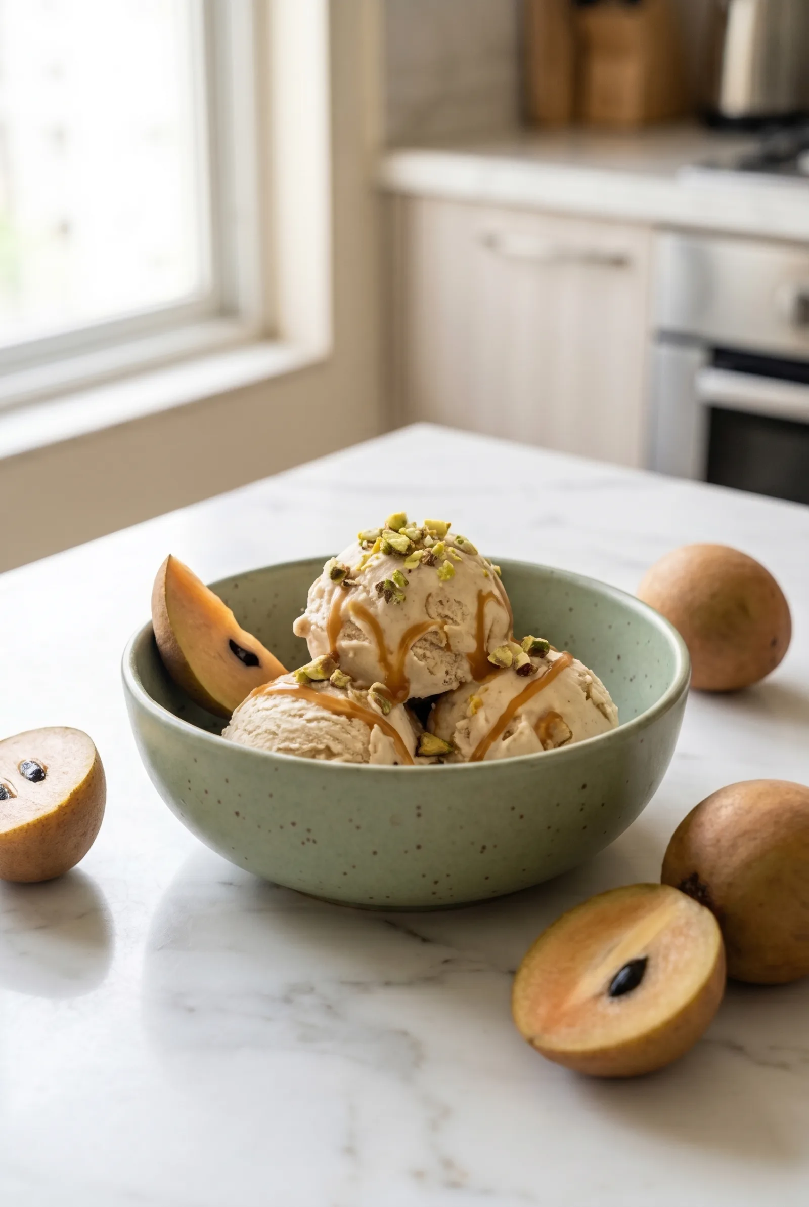 Chickoo Ice Cream (Eggless): No-Churn and Ice-Cream-Maker Methods