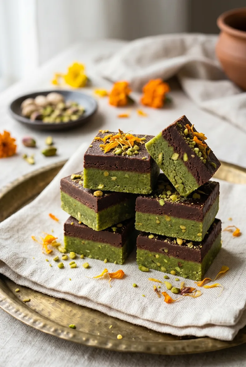 Chocolate Pistachio Barfi (Two-Layer Festive Mithai)