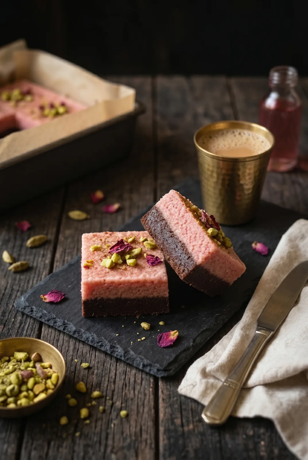 Rose Chocolate Indian Milk Cake (Layered Kalakand for Celebrations)