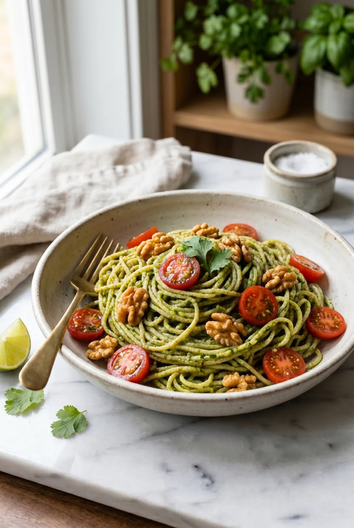 Cilantro Walnut Pesto Noodles