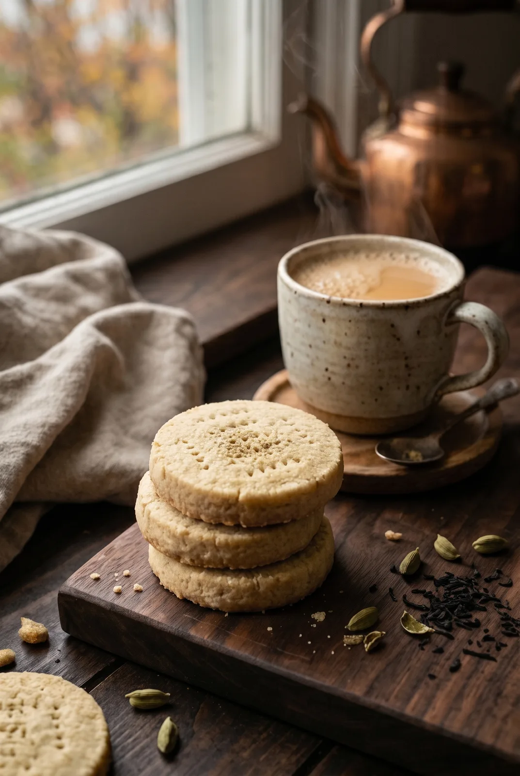 Eggless Cardamom Tea Shortbread Cookies
