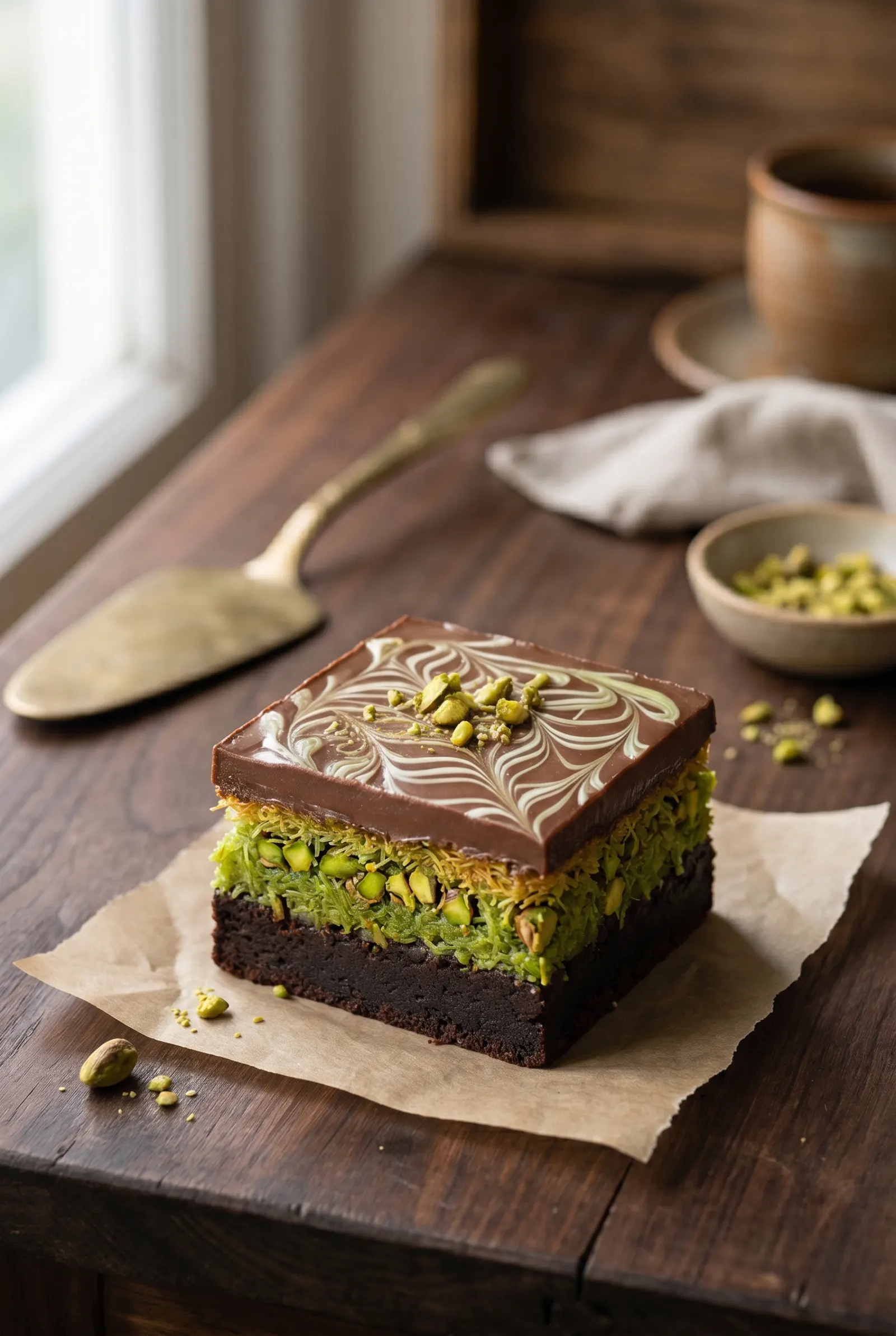 Eggless Dubai Pistachio Brownies (Viral Kunafa Brownies, No Eggs)