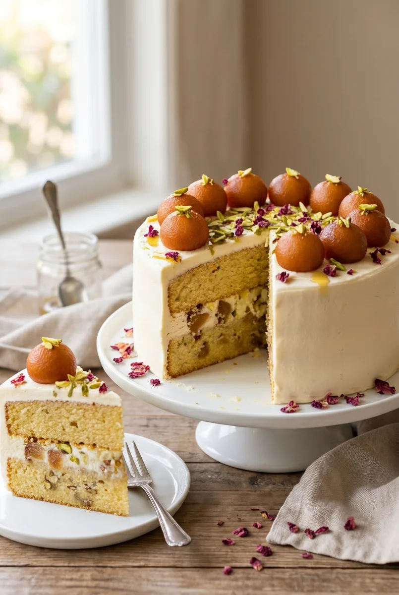 Eggless Gulab Jamun Cake