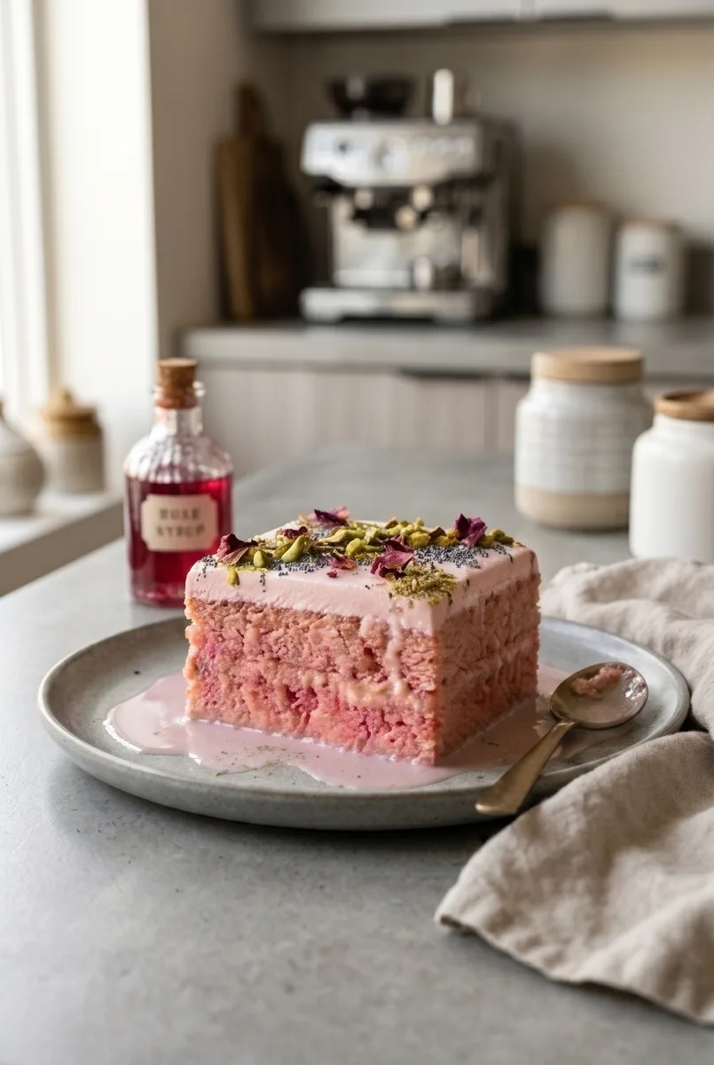 Falooda Tres Leches (Rose, Cardamom, and Basil Seeds)