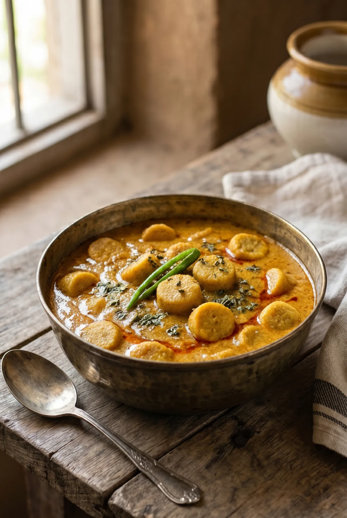 Jain Gatte Ki Sabzi (Gatta Nu Shaak) — Rajasthani Yogurt Curry