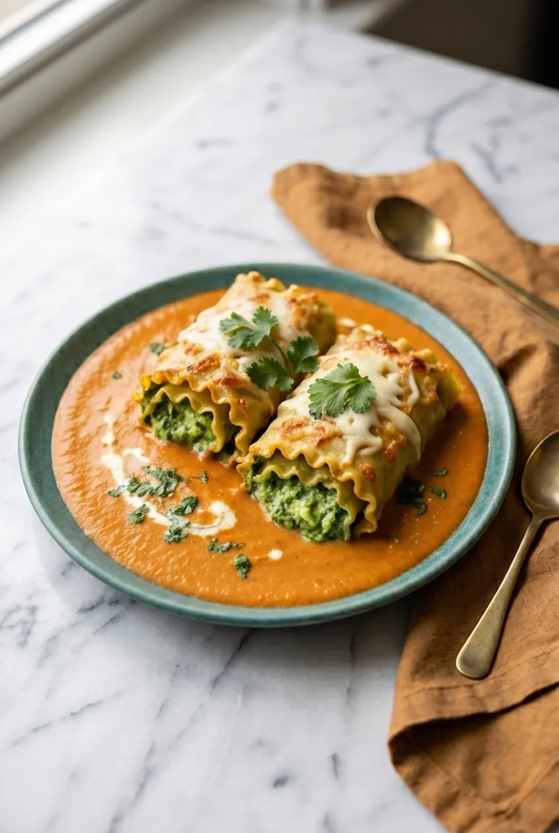 Palak Paneer Lasagna Roll-Ups with Makhani Gravy | Easy Vegetarian Fusion Bake