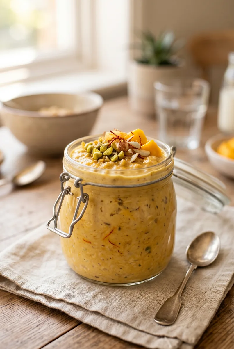 Mango Lassi Overnight Oats (High-Protein Breakfast)