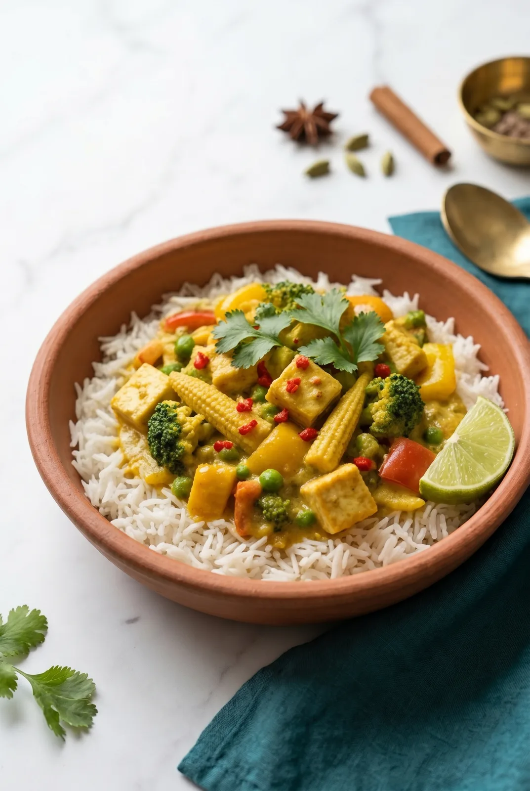 Mango Vegan Curry with Coconut Milk, Tofu & Vegetables