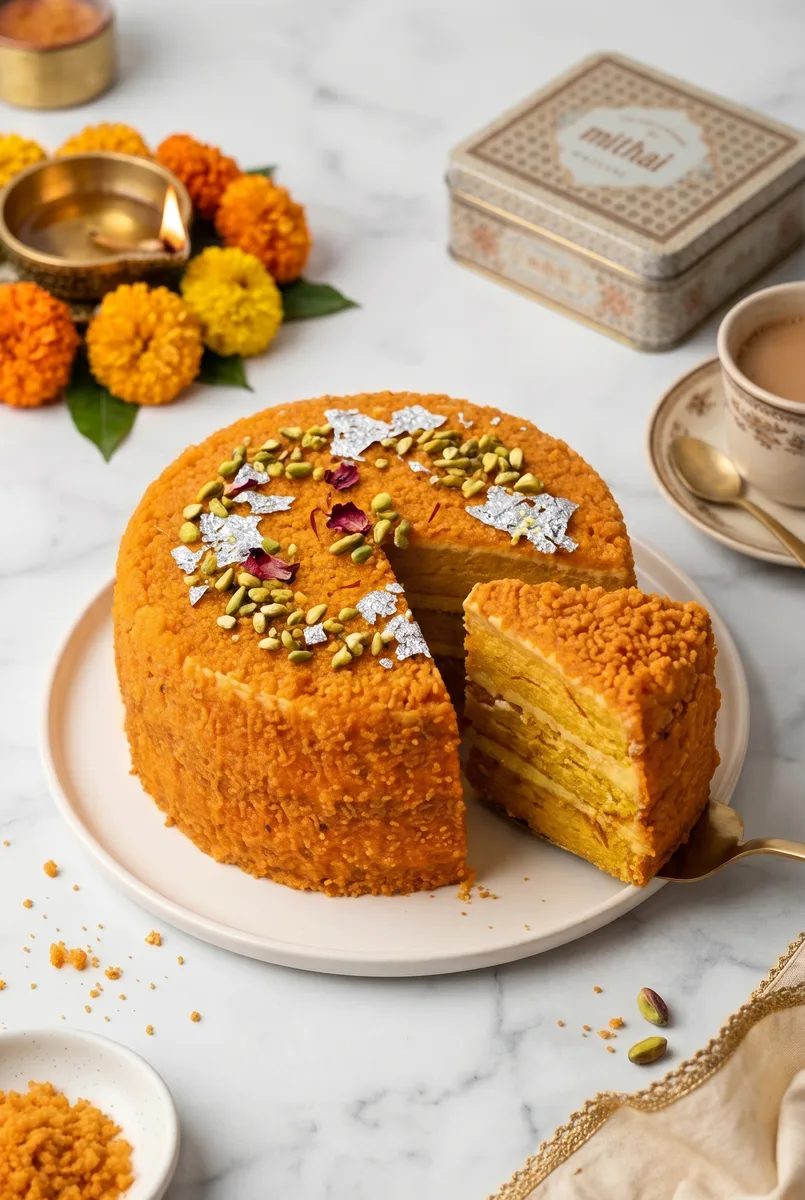 Eggless Motichoor Ladoo Cake (Easy Layer Cake for Diwali)