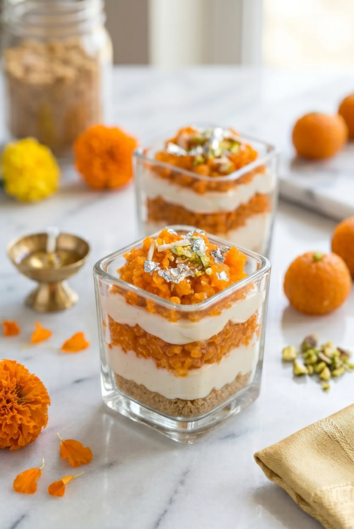 Motichoor Ladoo Cheesecake Jars (No Bake)