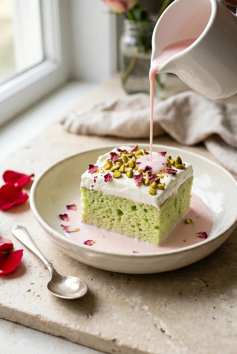 Pistachio Rose Milk Tres Leches Cake