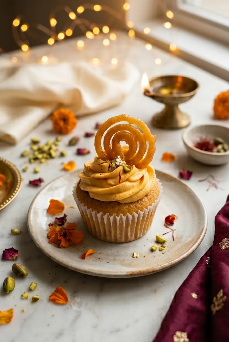 Rabdi Jalebi Cupcakes (Eggless Diwali Dessert)