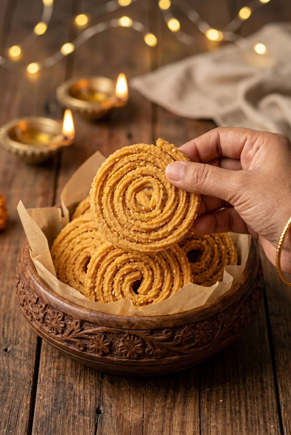 Rice Flour Chakli (Murukku) with Roasted Chana Dal