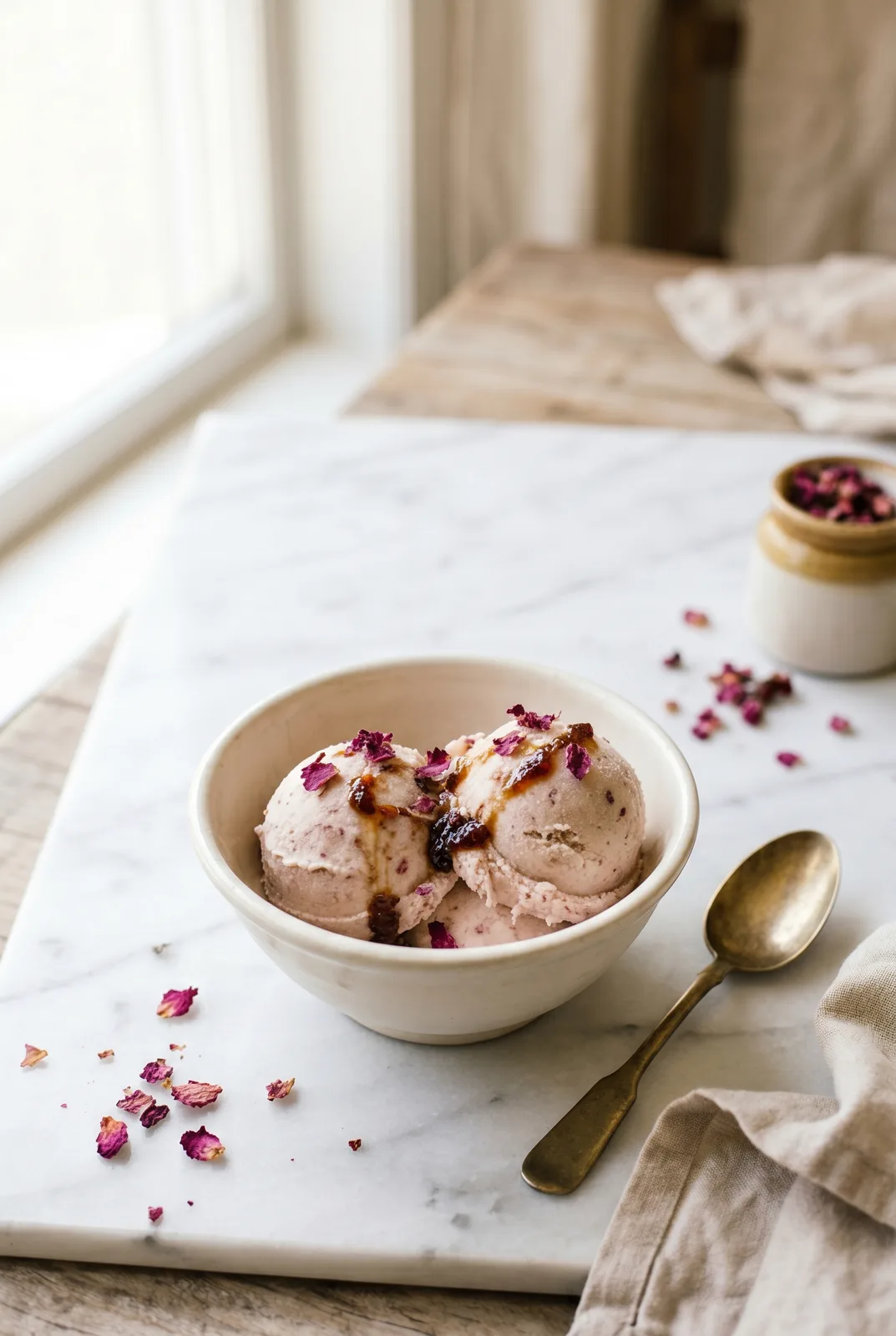 Rose Gulkand Ice Cream (No-Churn)
