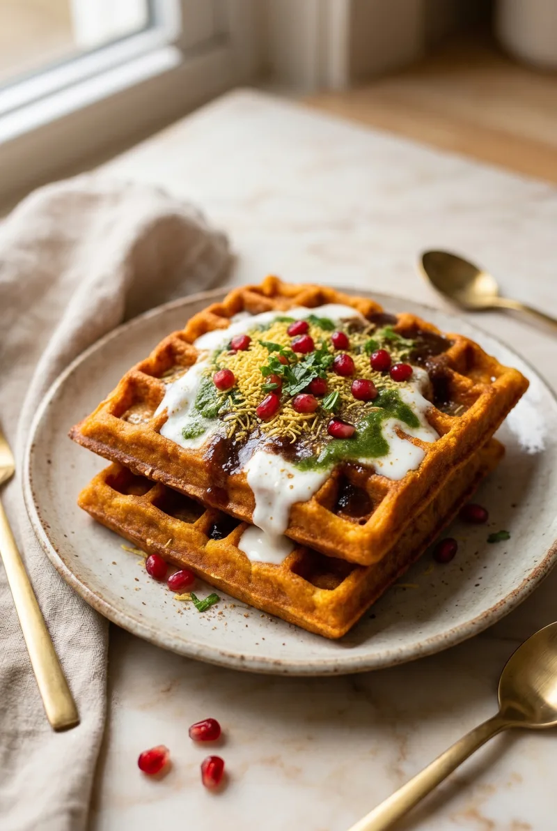 Sweet Potato Waffle Chaat (Indian Fusion Snack)