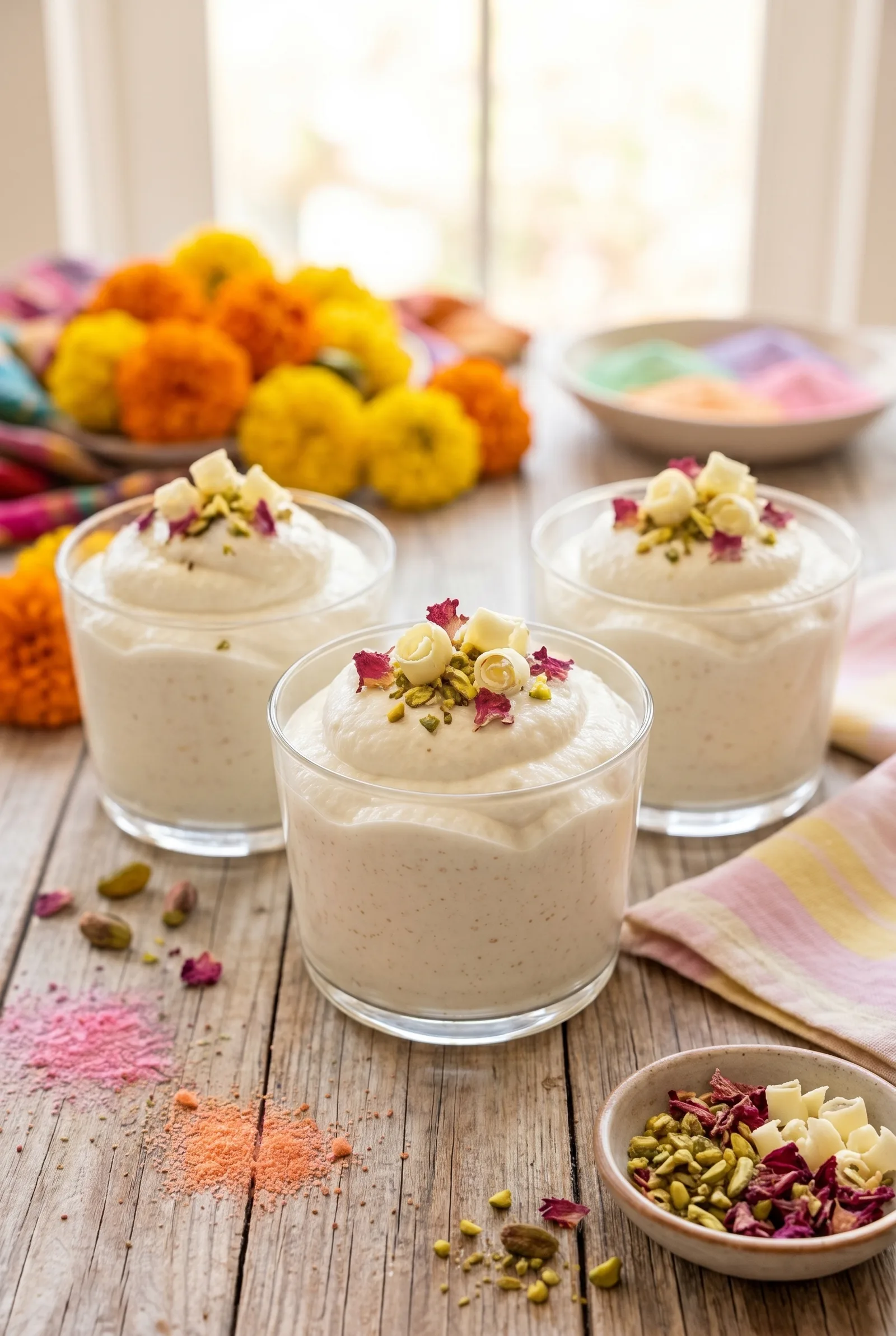 White Chocolate Thandai Mousse (Eggless Holi Dessert)