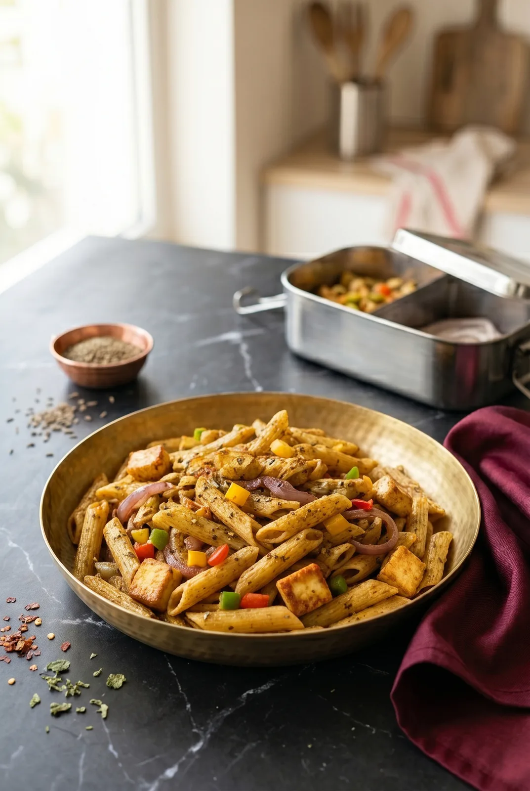 Indian Masala Lentil Pasta (Dry Style, Lunchbox-Friendly)